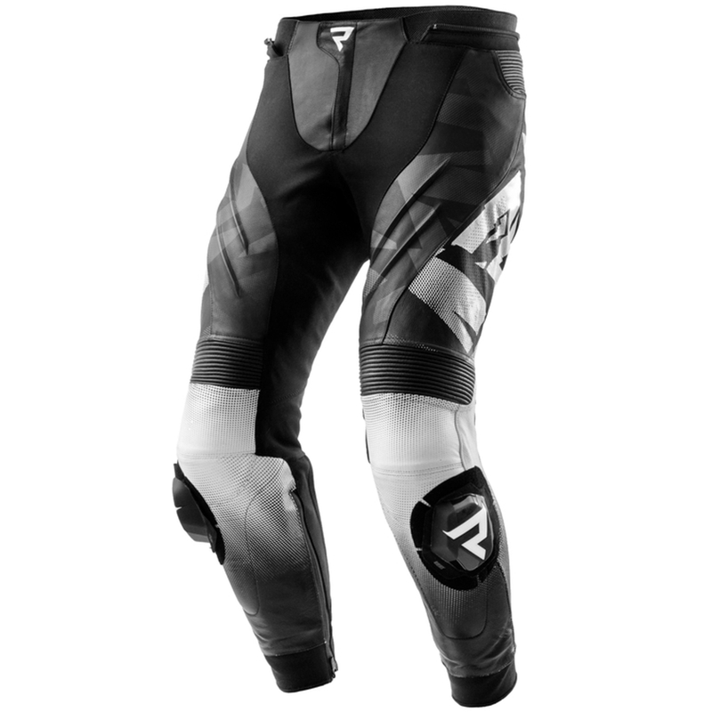 Pantaloni moto in pelle Rebelhorn Inferno bianco e nero