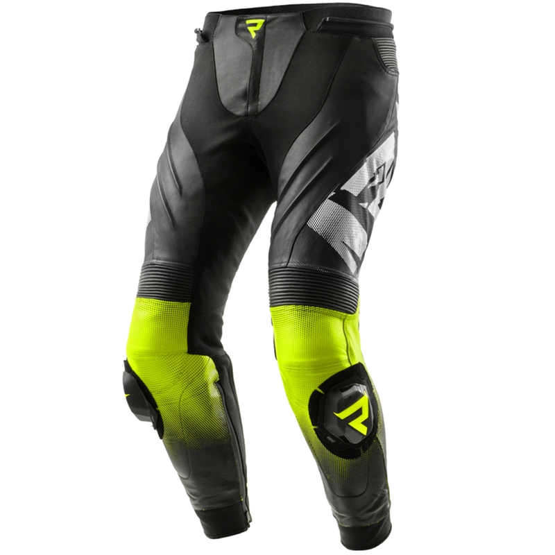 Pantaloni moto in pelle Rebelhorn Inferno nero-giallo fluo