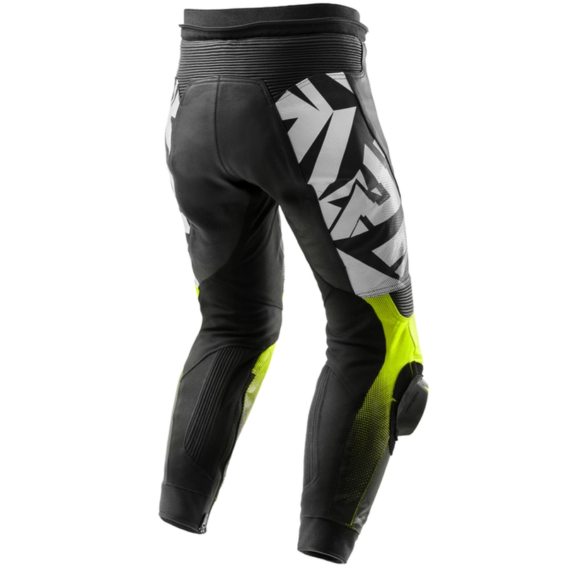 Pantaloni moto in pelle Rebelhorn Inferno nero-giallo fluo