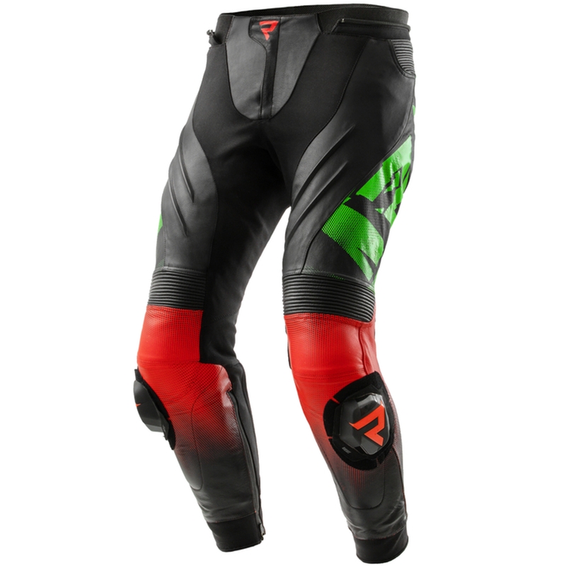 Pantaloni moto in pelle Rebelhorn Inferno nero-verde-rosso