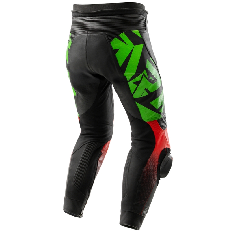Pantaloni moto in pelle Rebelhorn Inferno nero-verde-rosso