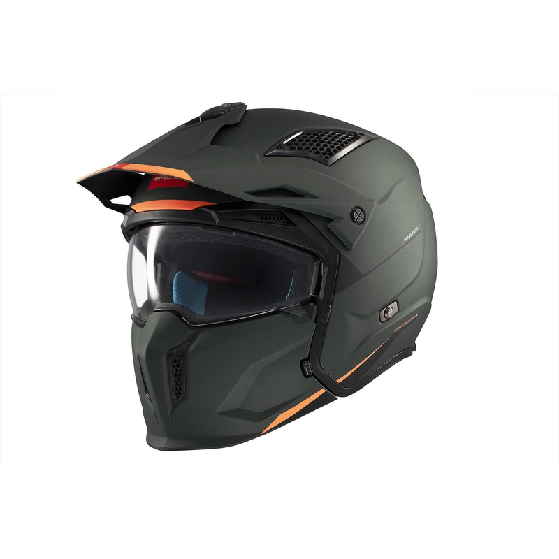 Casco jet con maschera MT Streetfighter SV S Solid A6 verde opaco con visiera iridium
