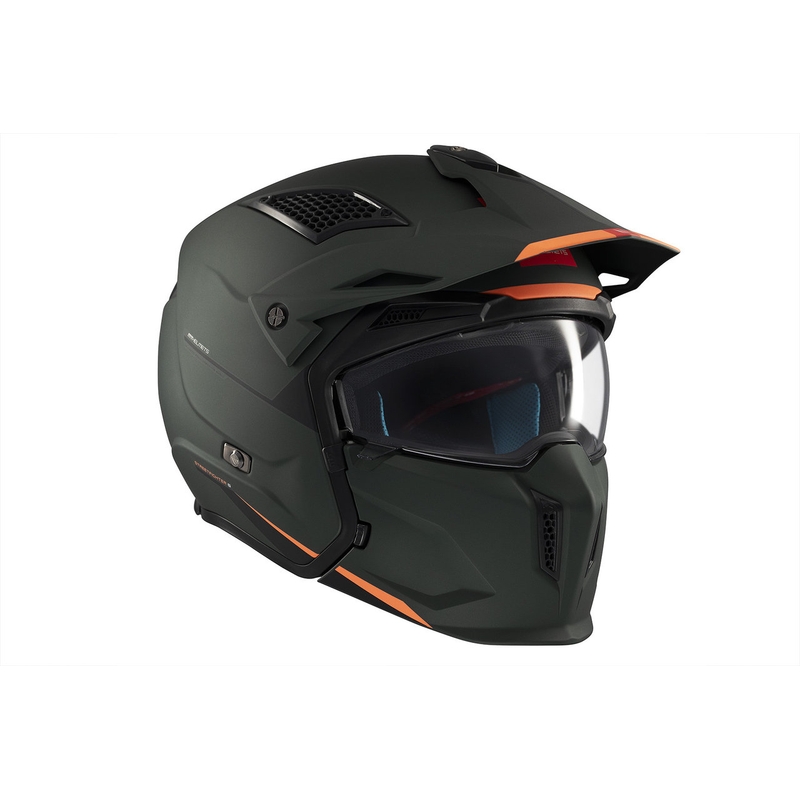 Casco jet con maschera MT Streetfighter SV S Solid A6 verde opaco con visiera iridium