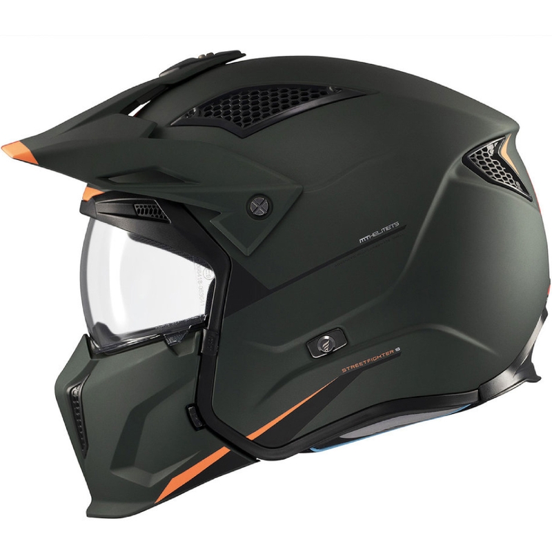 Casco jet con maschera MT Streetfighter SV S Solid A6 verde opaco con visiera iridium