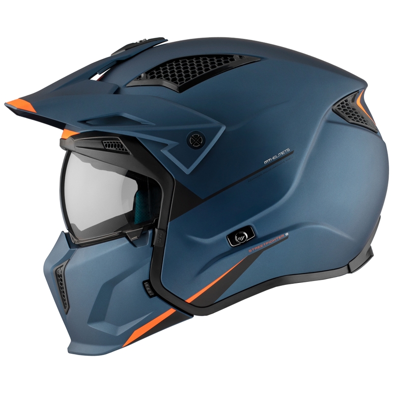 Casco jet con maschera MT Streetfighter SV S Solid A7 blu opaco con visiera iridium