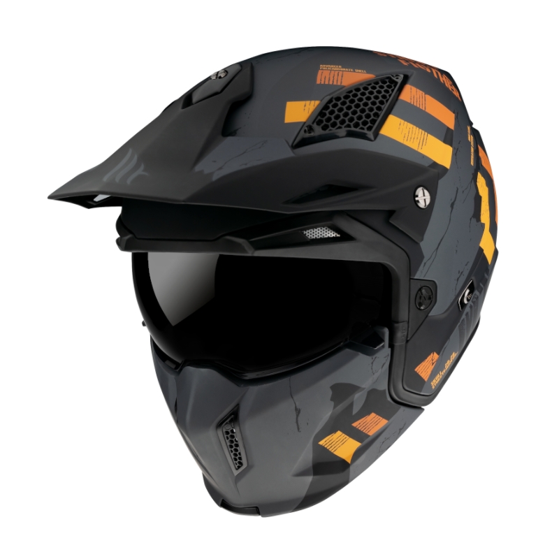 Casco jet con maschera MT Streetfighter Skull 2020 grigio-arancio con visiera iridium