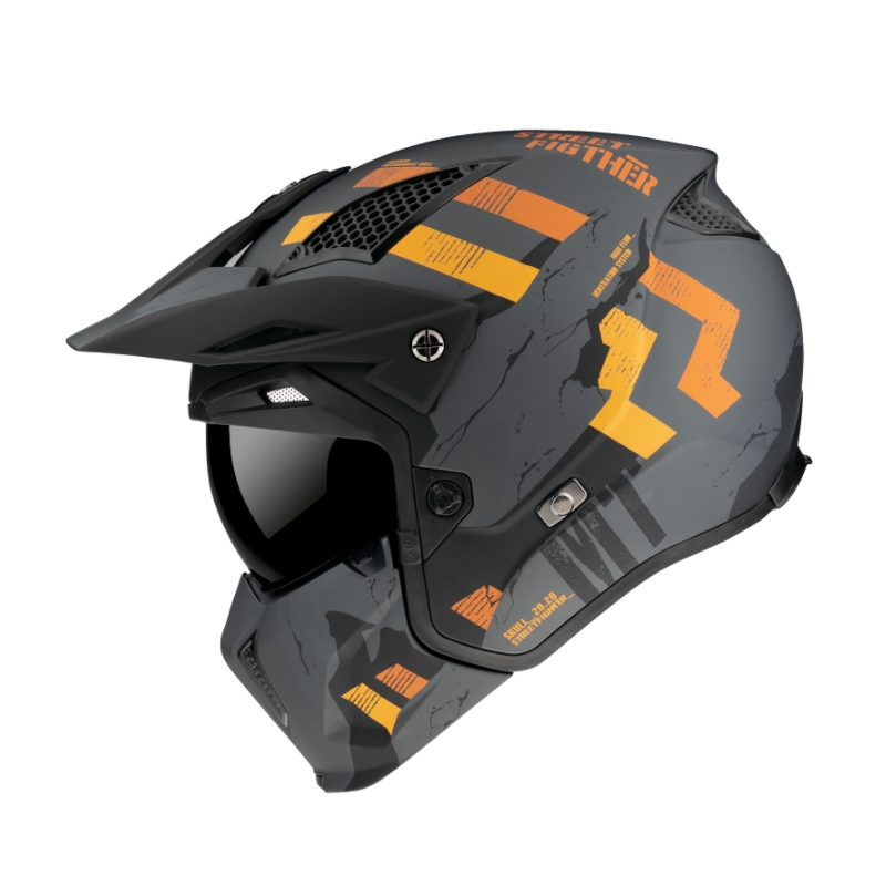 Casco jet con maschera MT Streetfighter Skull 2020 grigio-arancio con visiera iridium