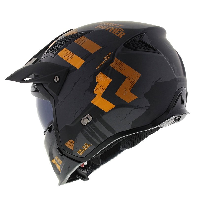 Casco jet con maschera MT Streetfighter SV S Skull A12 grigio-arancio con visiera iridium