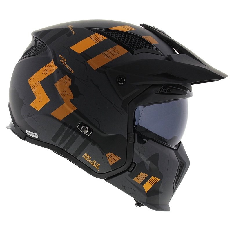 Casco jet con maschera MT Streetfighter SV S Skull A12 grigio-arancio con visiera iridium