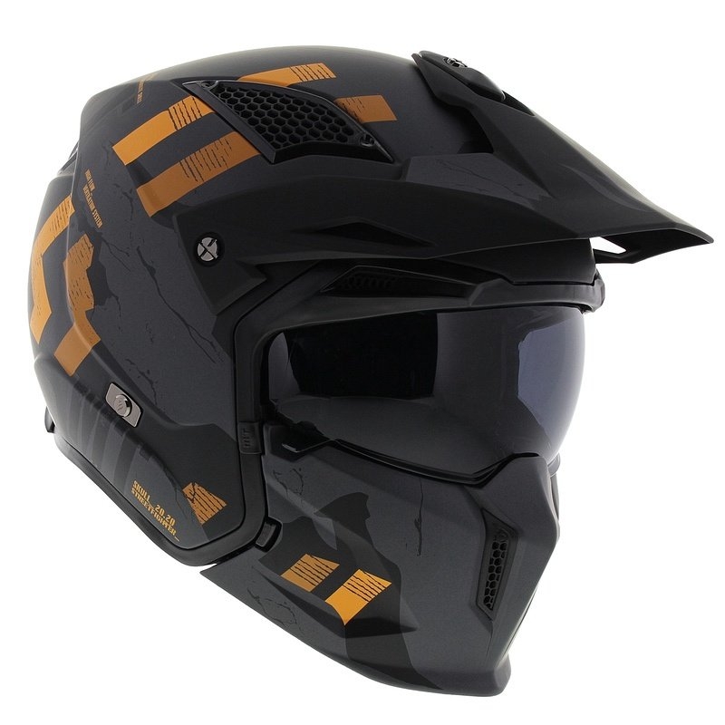 Casco jet con maschera MT Streetfighter SV S Skull A12 grigio-arancio con visiera iridium