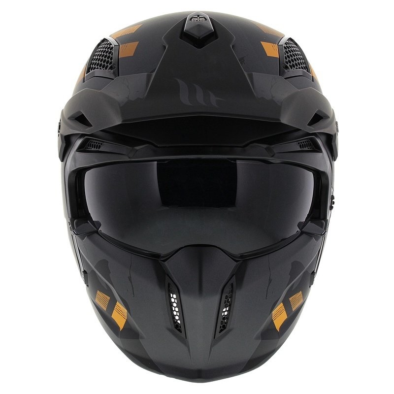 Casco jet con maschera MT Streetfighter SV S Skull A12 grigio-arancio con visiera iridium