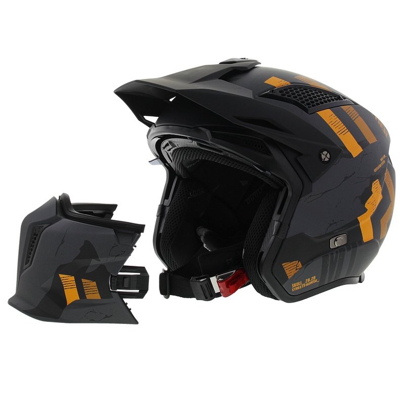 Casco jet con maschera MT Streetfighter SV S Skull A12 grigio-arancio con visiera iridium