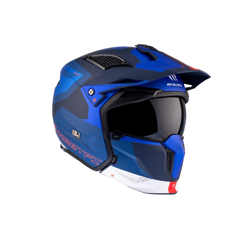 Casco jet con maschera MT Streetfighter SV Totem C17 bianco-blu con visiera iridium