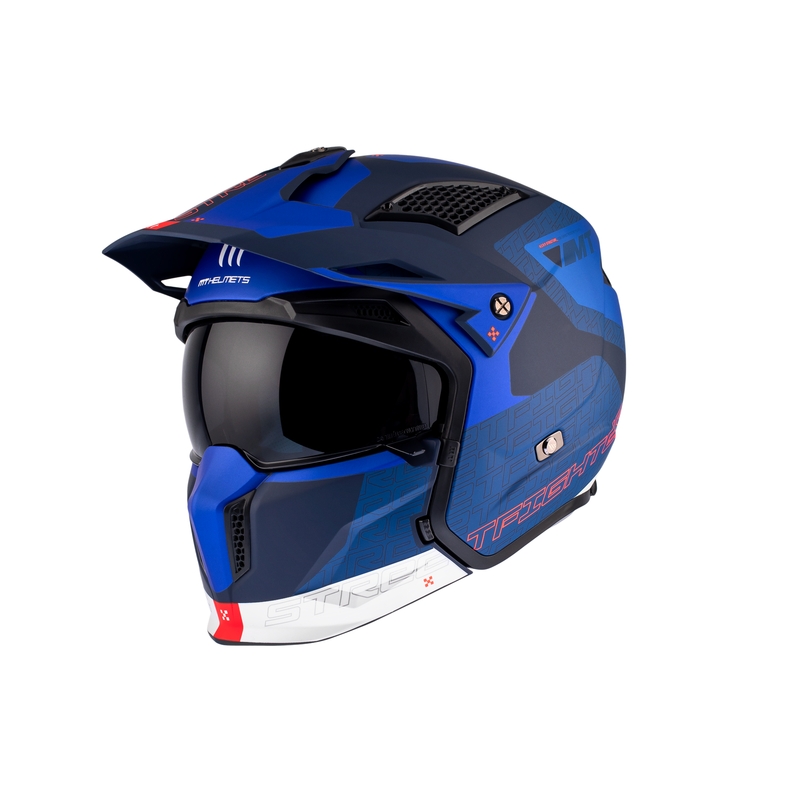 Casco jet con maschera MT Streetfighter SV Totem C17 bianco-blu con visiera iridium