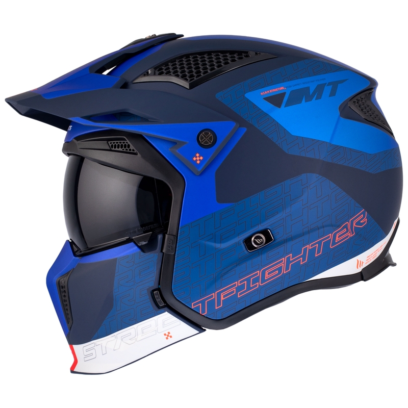 Casco jet con maschera MT Streetfighter SV Totem C17 bianco-blu con visiera iridium