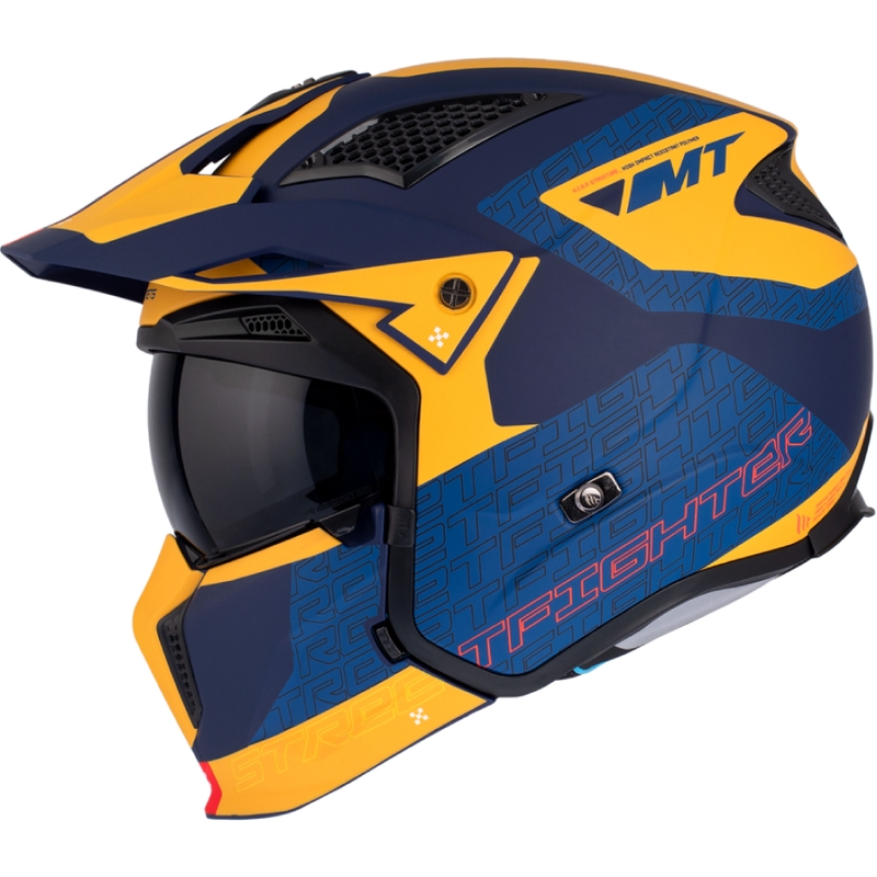Casco jet con maschera MT Streetfighter SV Totem C3 blu-giallo con visiera iridium