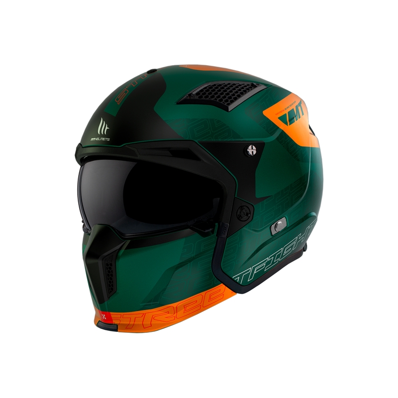 Casco jet con maschera MT Streetfighter SV Totem C6 nero-arancio-verde con plexiglass iridium