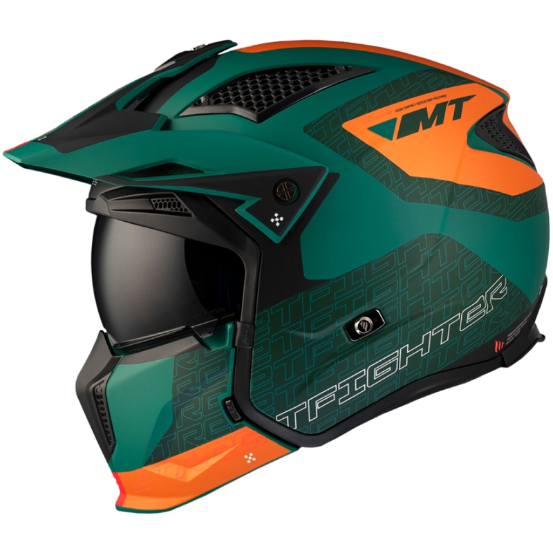 Casco jet con maschera MT Streetfighter SV Totem C6 nero-arancio-verde con plexiglass iridium