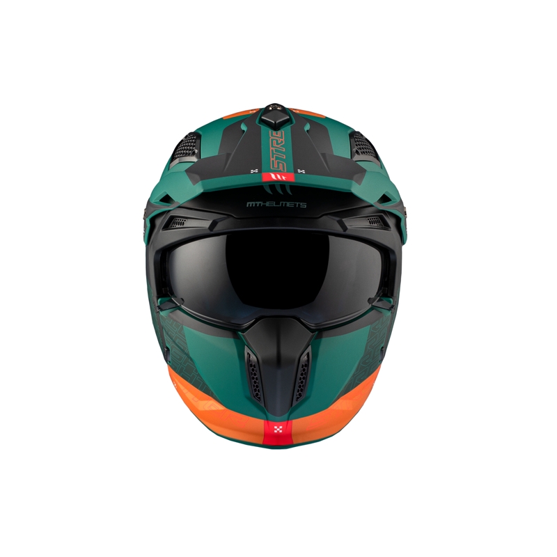 Casco jet con maschera MT Streetfighter SV Totem C6 nero-arancio-verde con plexiglass iridium