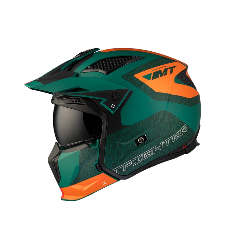 Casco jet con maschera MT Streetfighter SV Totem C6 nero-arancio-verde con plexiglass iridium