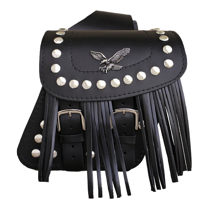 Borse moto in pelle RSA S185B con frange nere