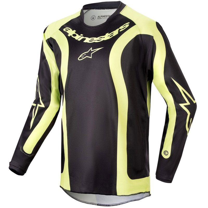 Maglia da motocross per bambini Alpinestars Racer Lurv nera-giallo fluo