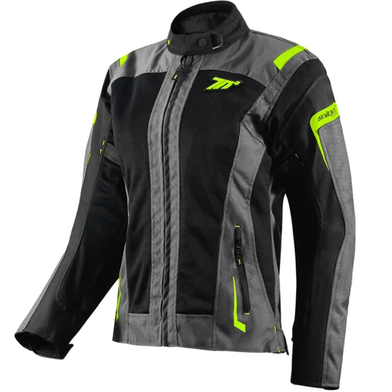 Giacca da moto da donna Seventy Degrees SD-JT68 Sahara nero-giallo fluo