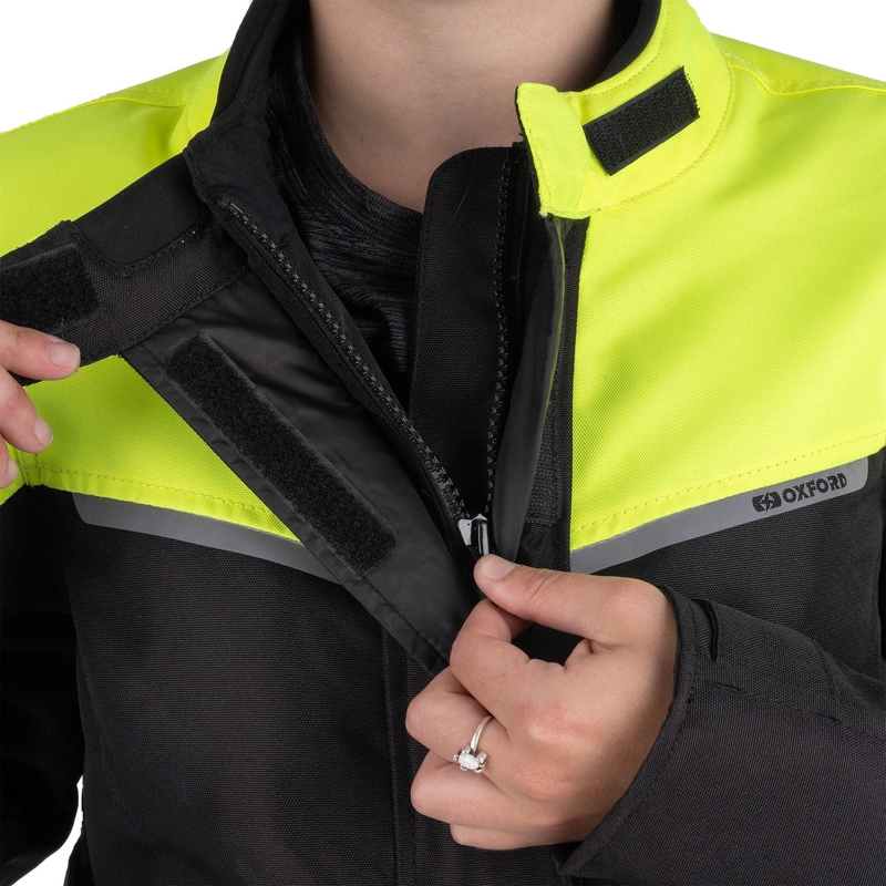 Giacca da moto da donna Oxford Spartan Long WP nero-giallo fluo