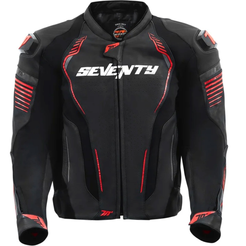 Giacca da moto in pelle Seventy Degrees SD-JL24 Spoiler nera-rossa