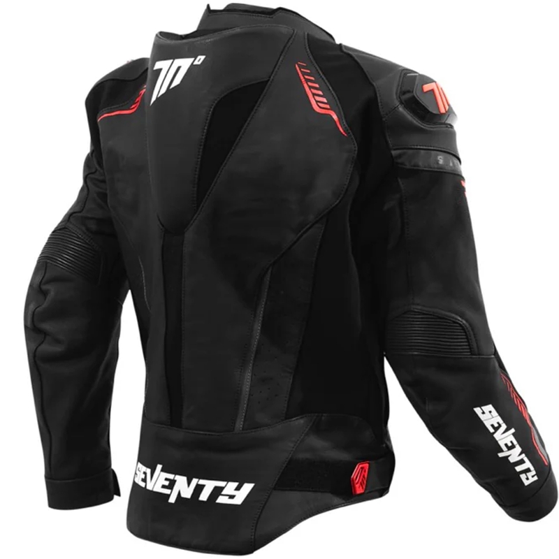 Giacca da moto in pelle Seventy Degrees SD-JL24 Spoiler nera-rossa