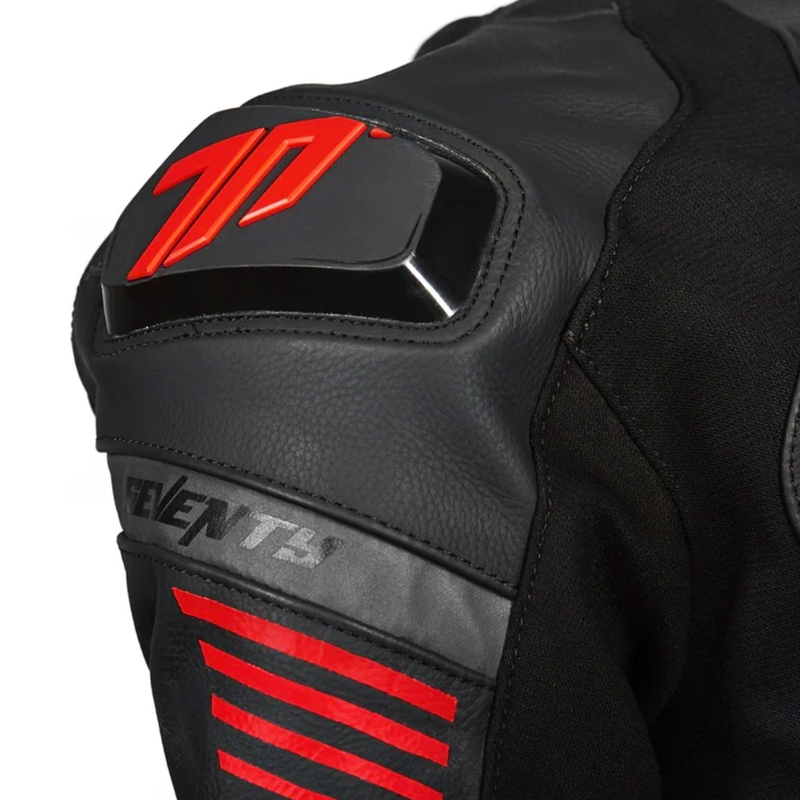 Giacca da moto in pelle Seventy Degrees SD-JL24 Spoiler nera-rossa