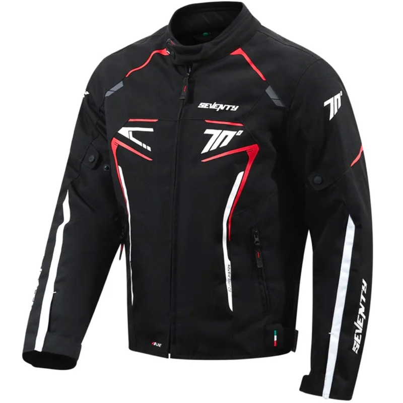 Giacca da motociclista Seventy Degrees SD-JR65 Piston nera-rossa-bianca