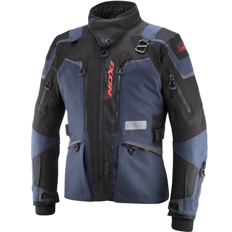 Giacca moto IXON Odin blu-nero-rosso fluo