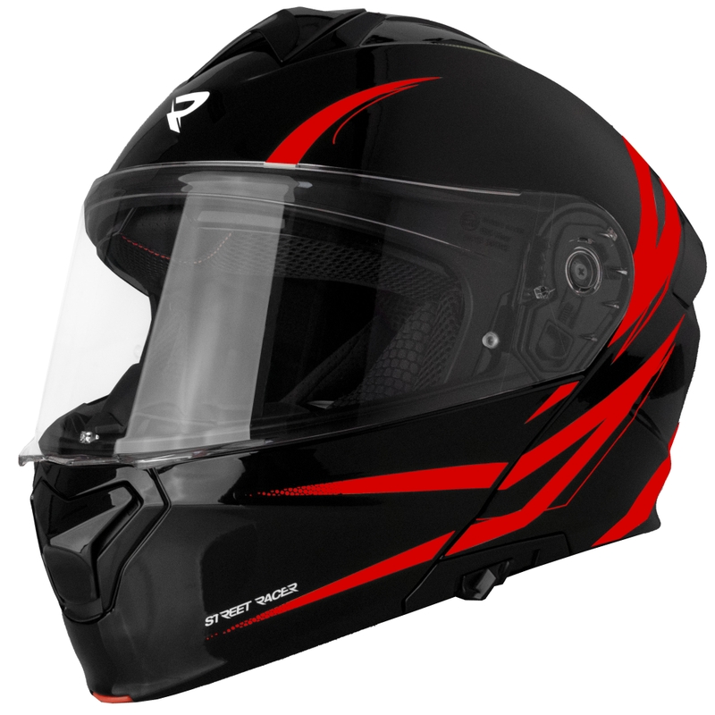 Casco moto apribile Street Racer Fury nero-rosso - II. qualità