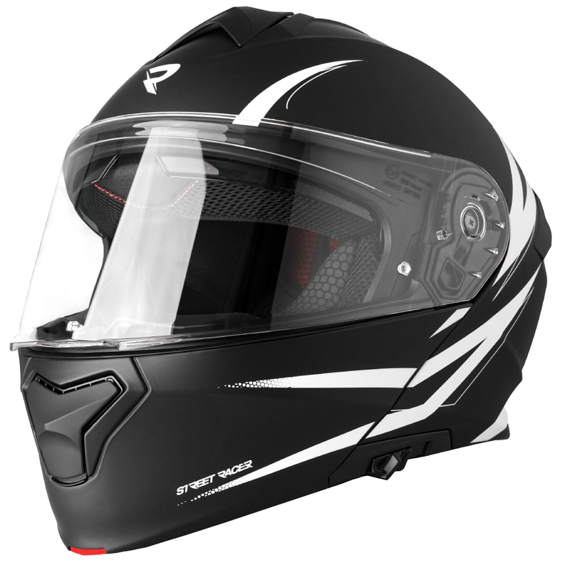 Casco moto apribile Street Racer Fury nero opaco-bianco - II. qualità