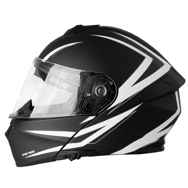Casco moto apribile Street Racer Fury nero opaco-bianco - II. qualità