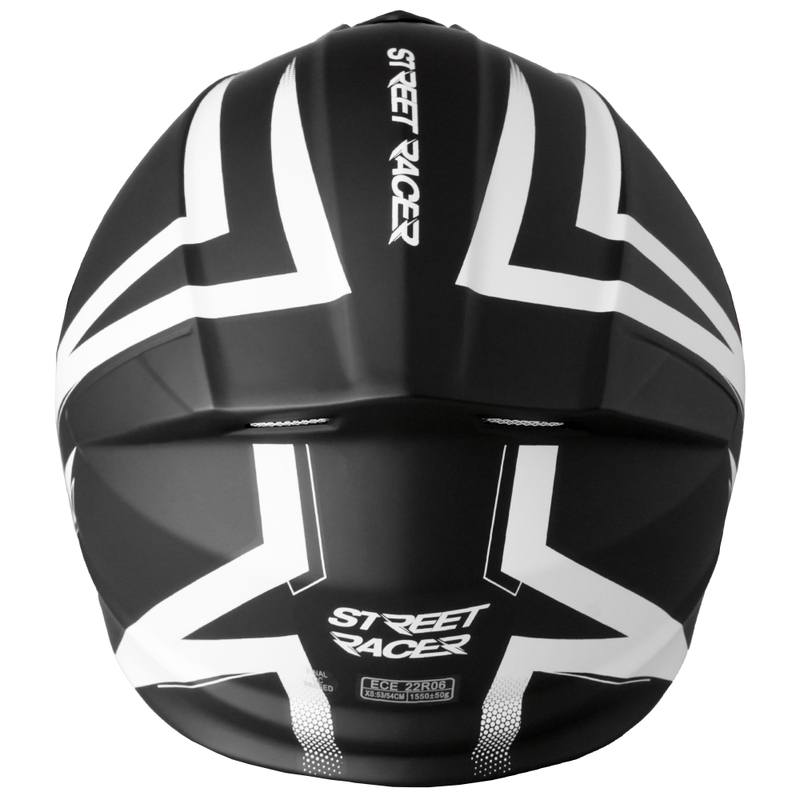 Casco moto apribile Street Racer Fury nero opaco-bianco - II. qualità