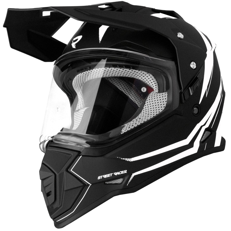 Casco moto enduro Street Racer Ignite nero-bianco opaco - II. qualità