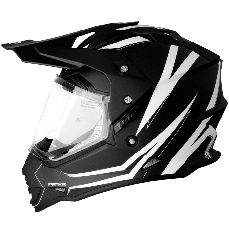 Casco moto enduro Street Racer Ignite nero-bianco opaco - II. qualità
