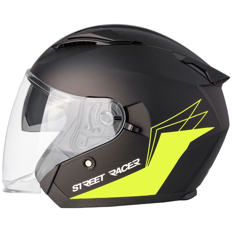 Casco da moto jet Street Racer Sonic nero opaco-giallo fluo - II. qualità