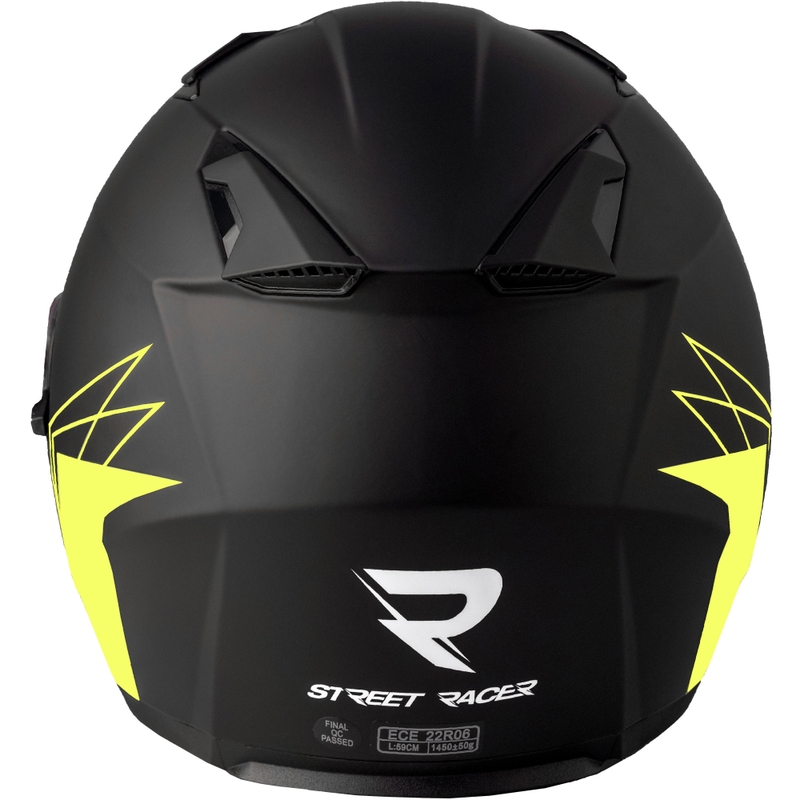 Casco da moto jet Street Racer Sonic nero opaco-giallo fluo - II. qualità