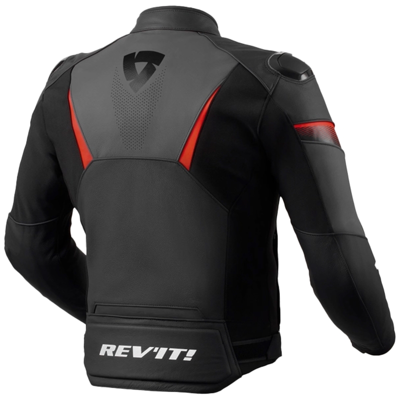 Giacca da moto in pelle Revit Argon 2 nero-rosso fluo