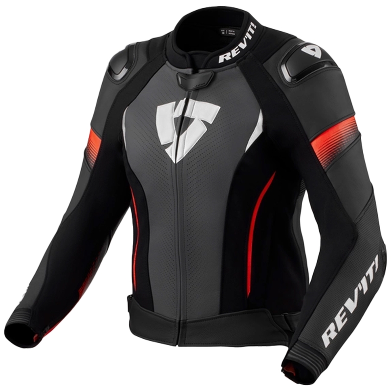 Giacca moto donna Revit Xena 4 Pro in pelle nera e rossa fluo