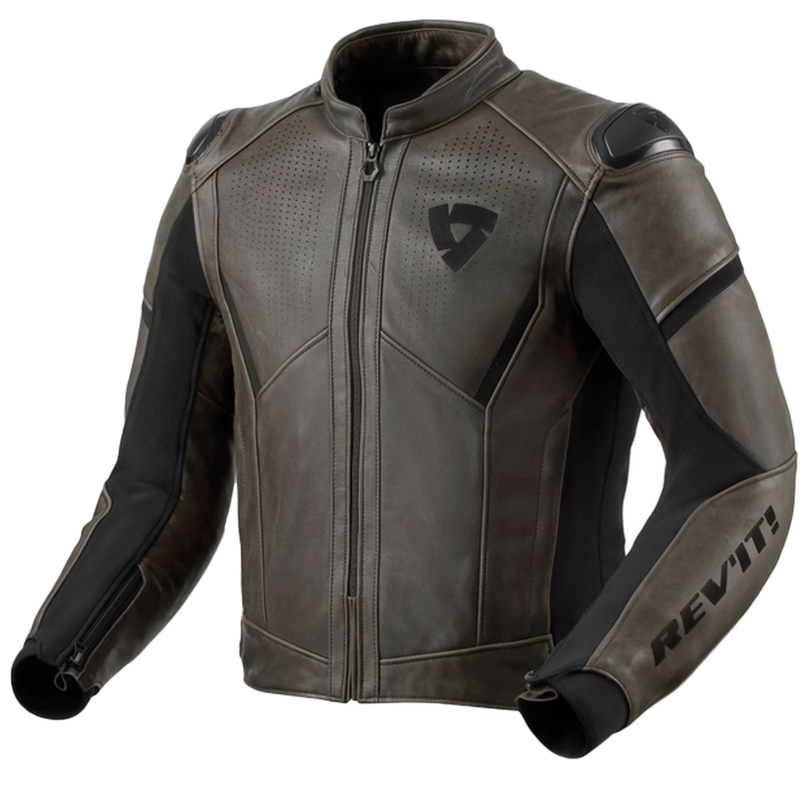Giacca moto in pelle Revit Parallax oliva scuro