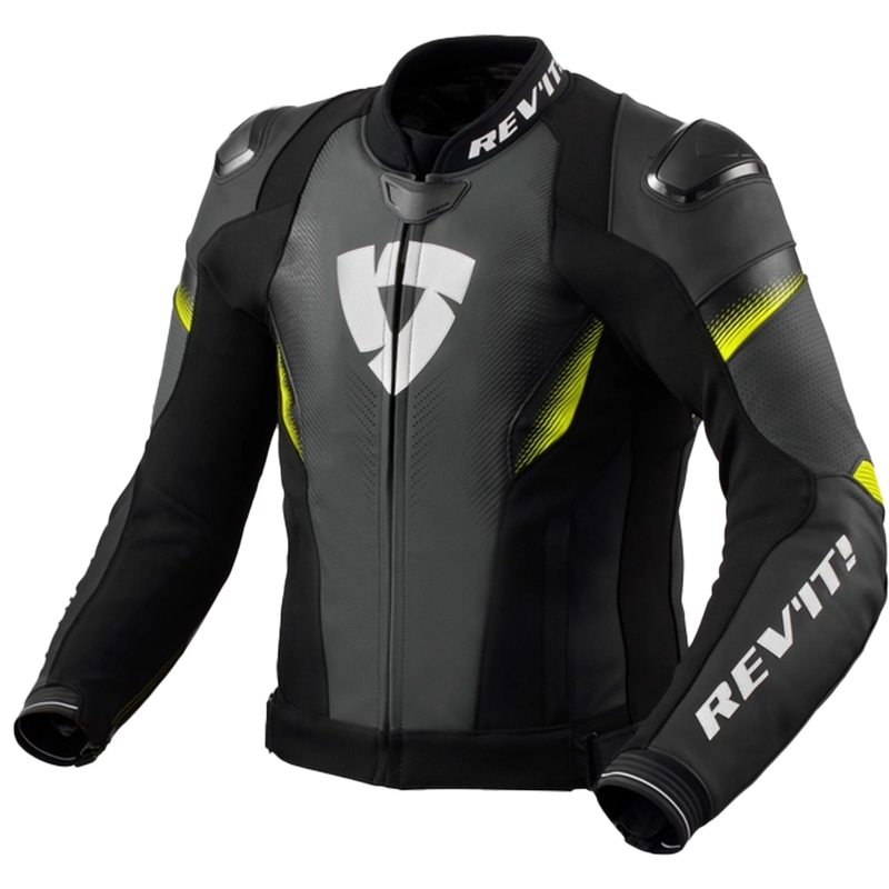 Giacca moto in pelle Revit Control nero-giallo fluo