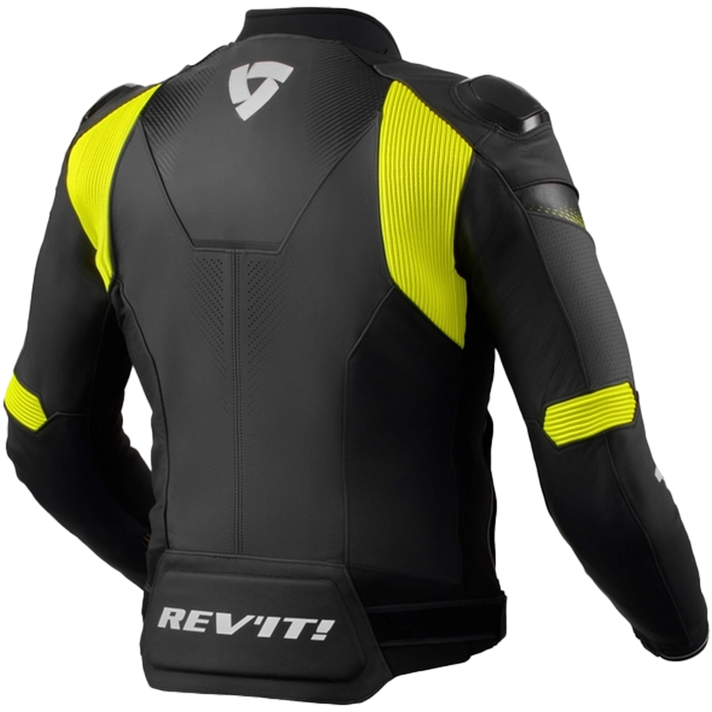 Giacca moto in pelle Revit Control nero-giallo fluo