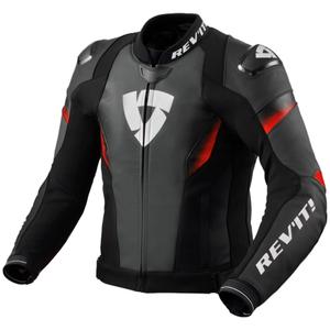 Giacca moto in pelle Revit Control nero-rosso fluo