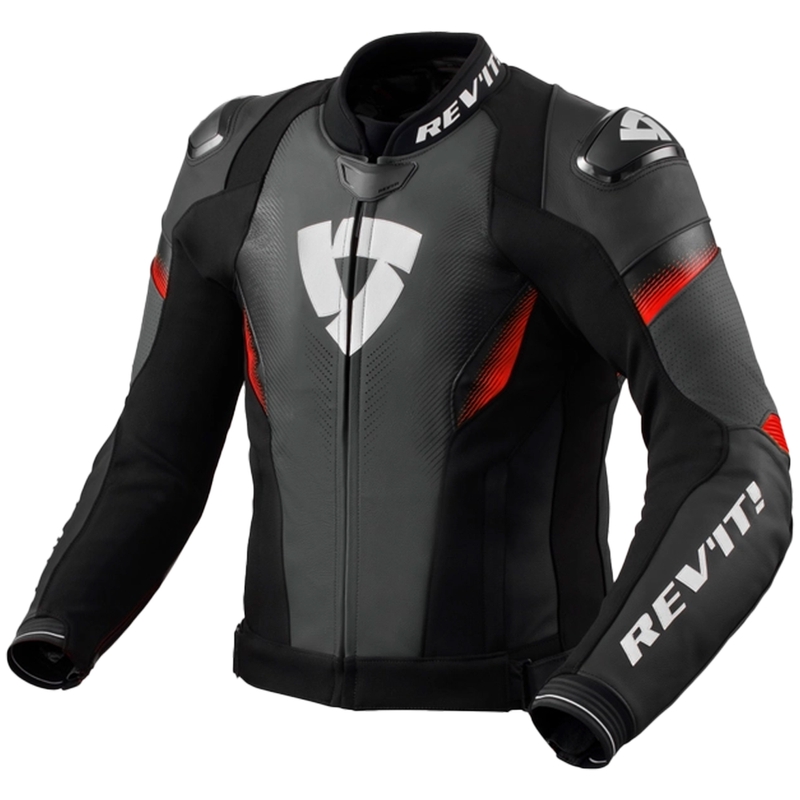 Giacca moto in pelle Revit Control nero-rosso fluo