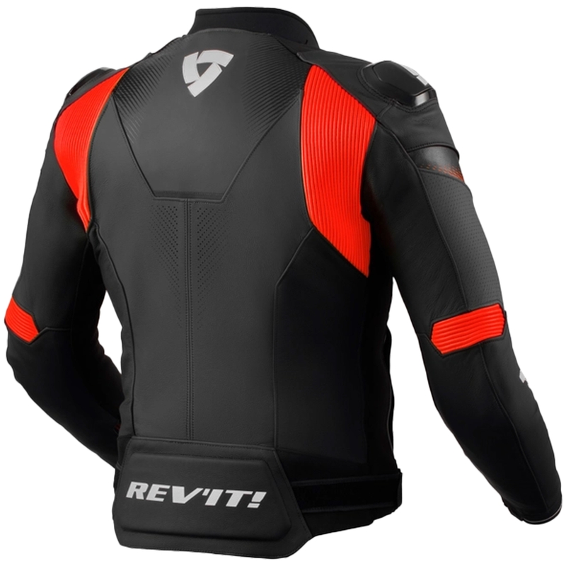 Giacca moto in pelle Revit Control nero-rosso fluo