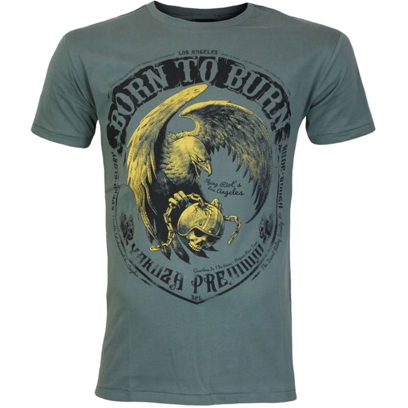 Maglietta Yakuza Premium Born To Burn Flying Riots Los Angeles verde oliva